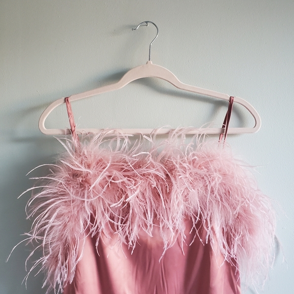 Fashion Nova Endless Cocktail Satin Feather Dress NWT - Picture 4 of 5